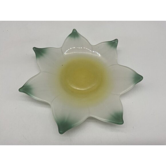 Westmoreland Vintage Lotus Bowl & Underplate White Frosted Glass with Green Tips - Picture 8 of 14